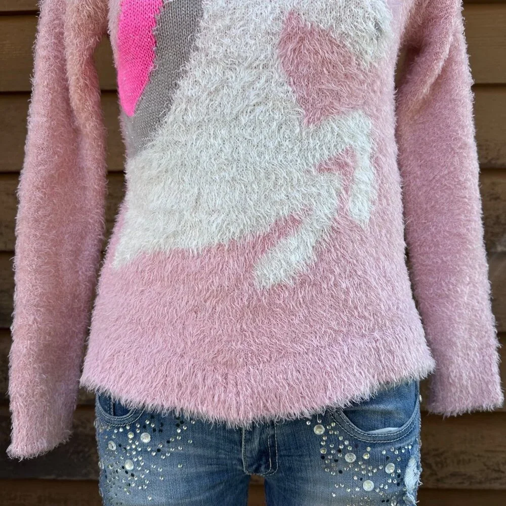 Epic Threads Pink Fuzzy Knit Sweater With Unicorn Design - Picture 7 of 10